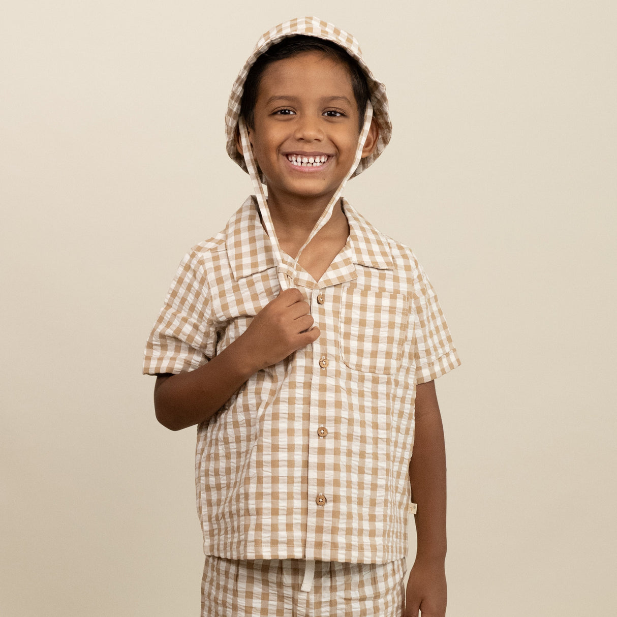 Organic Shirt & Shorts Set - Brown Chequered - HoneyBug