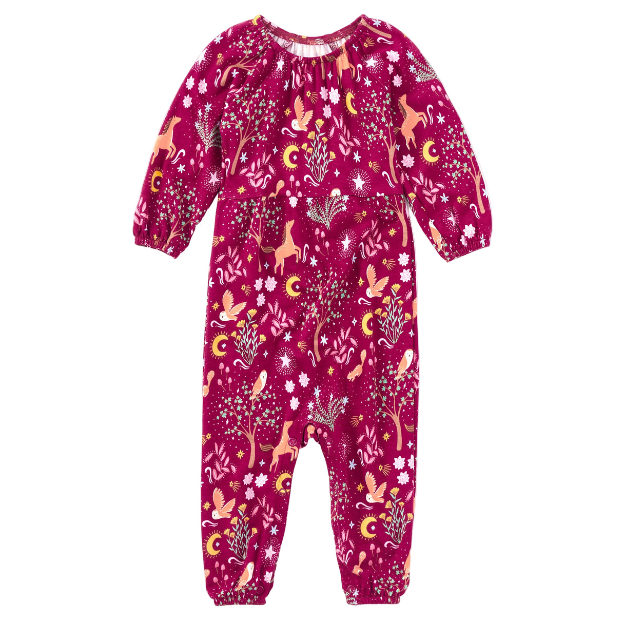 Bamboo Blend L/S Gathered Romper - Woodland Dreams