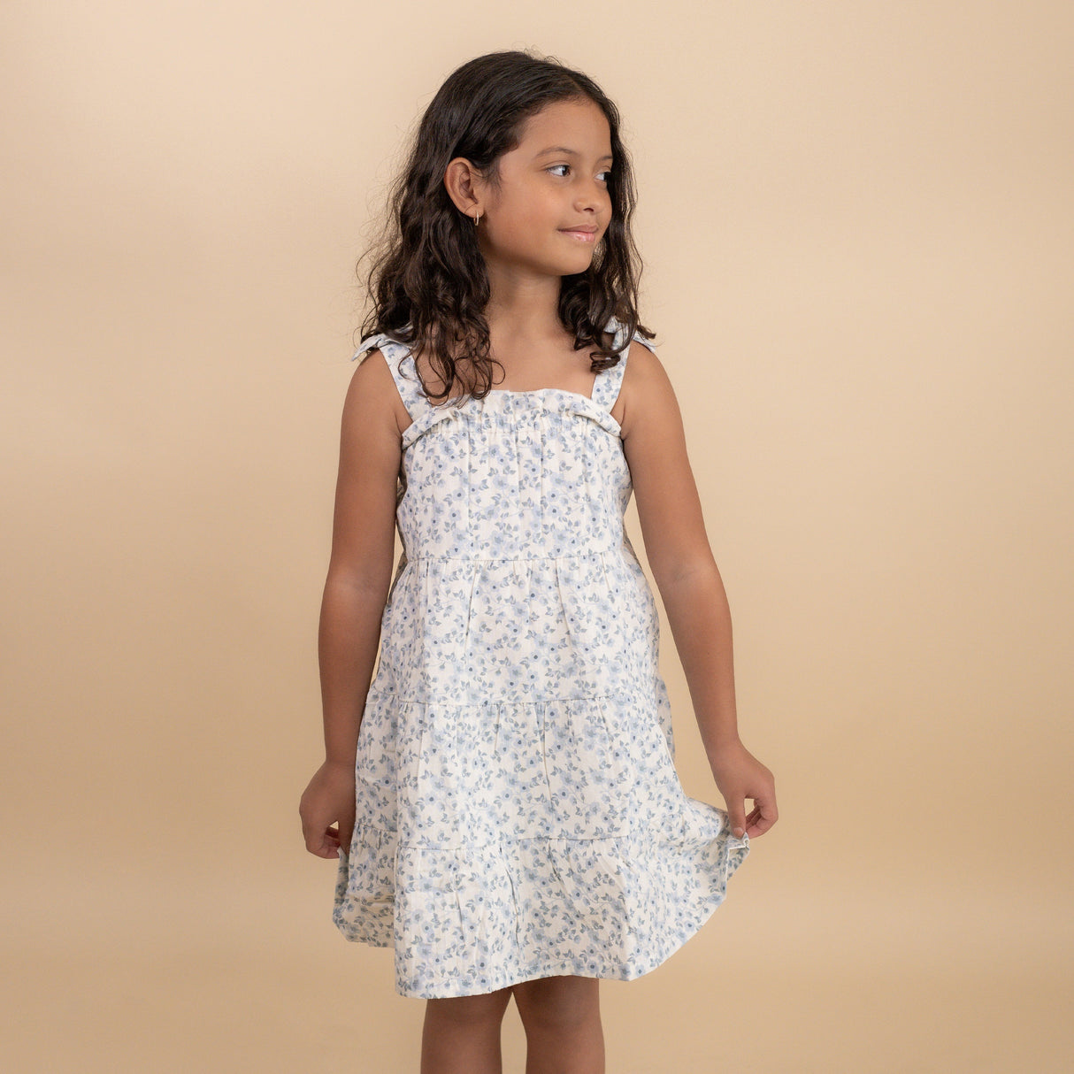 Organic Tiered Dress - Blue Vines - HoneyBug