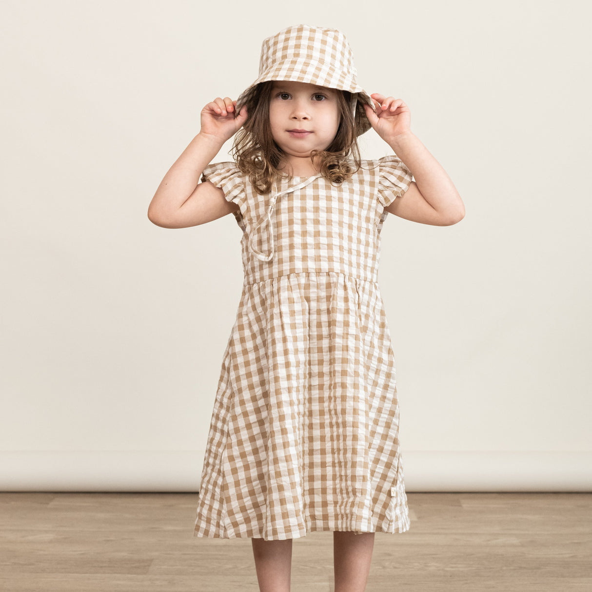 Organic Flutter Summer Dress - Brown Chequered - HoneyBug