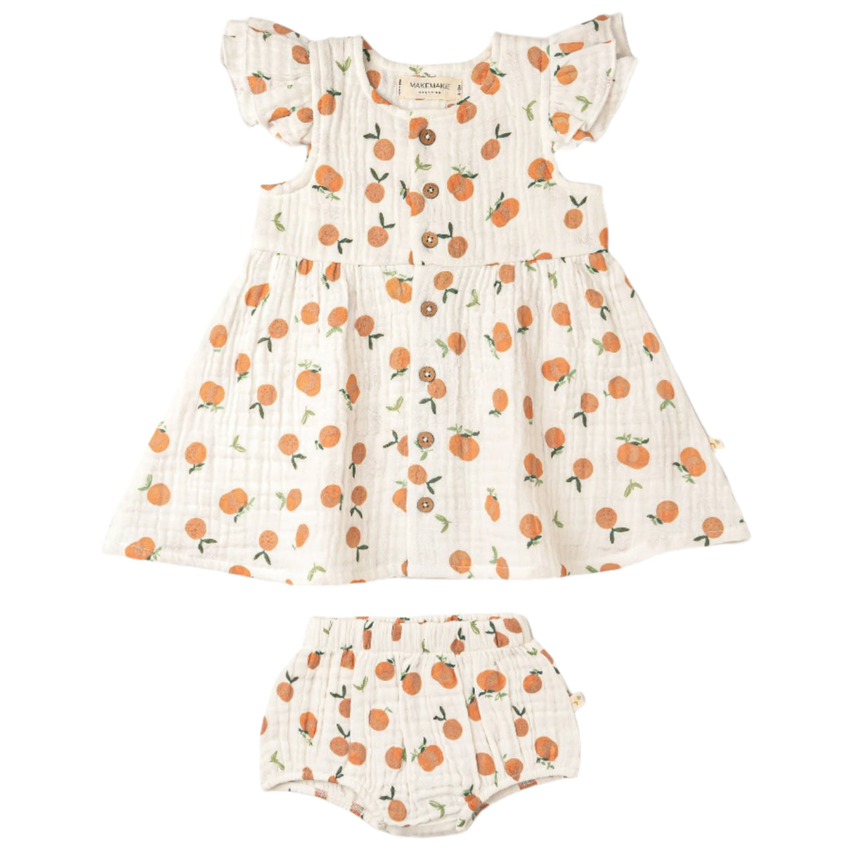Organic Button Flutter Dress - Mandarin - HoneyBug