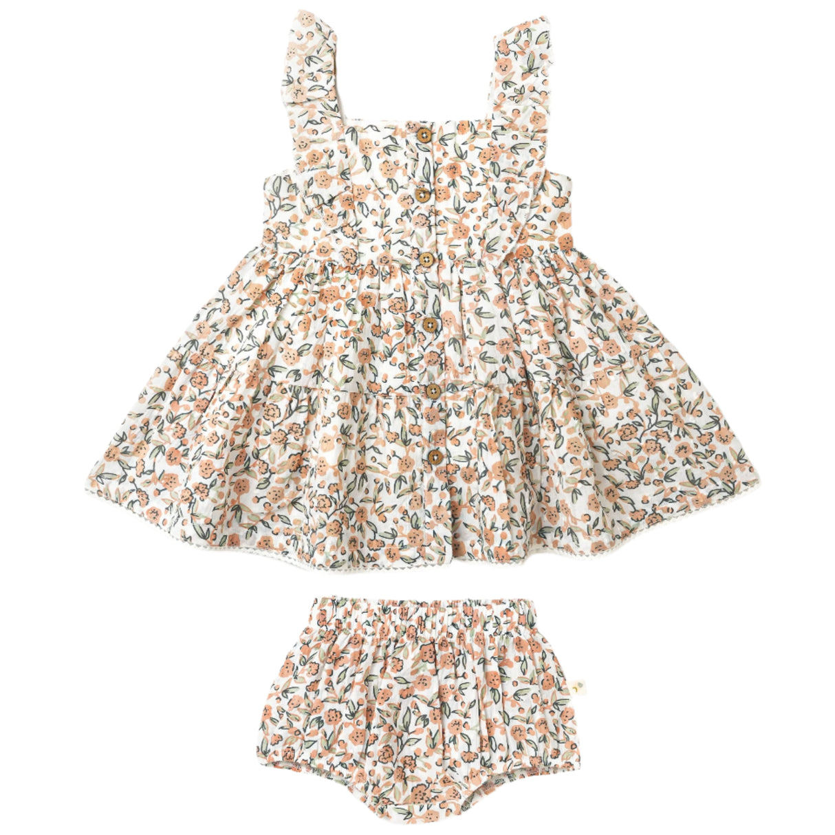 Organic Flutter Buttoned Tiered Dress - Magnolia - HoneyBug