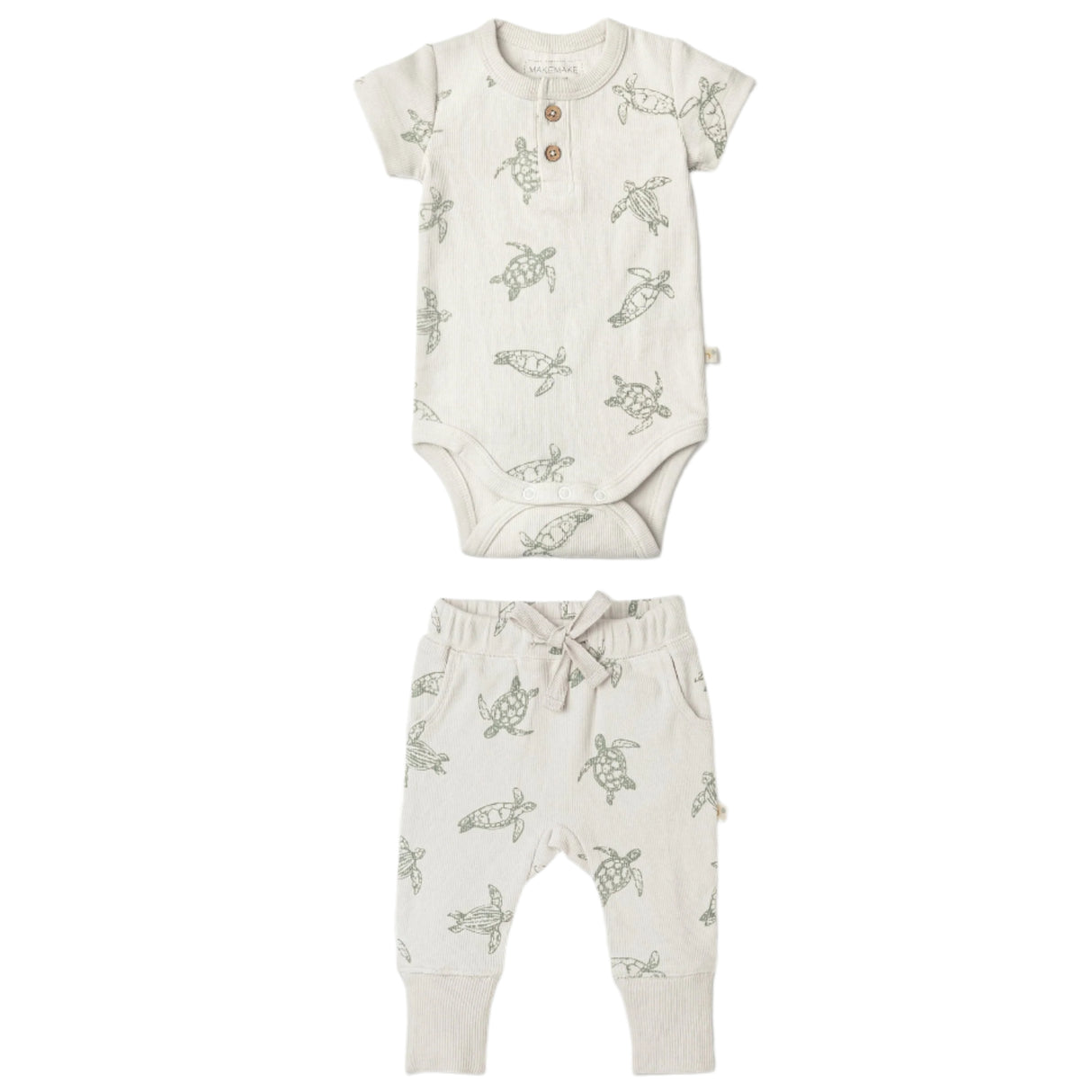 Organic Short Sleeve Romper & Pants Set - Turtles - HoneyBug