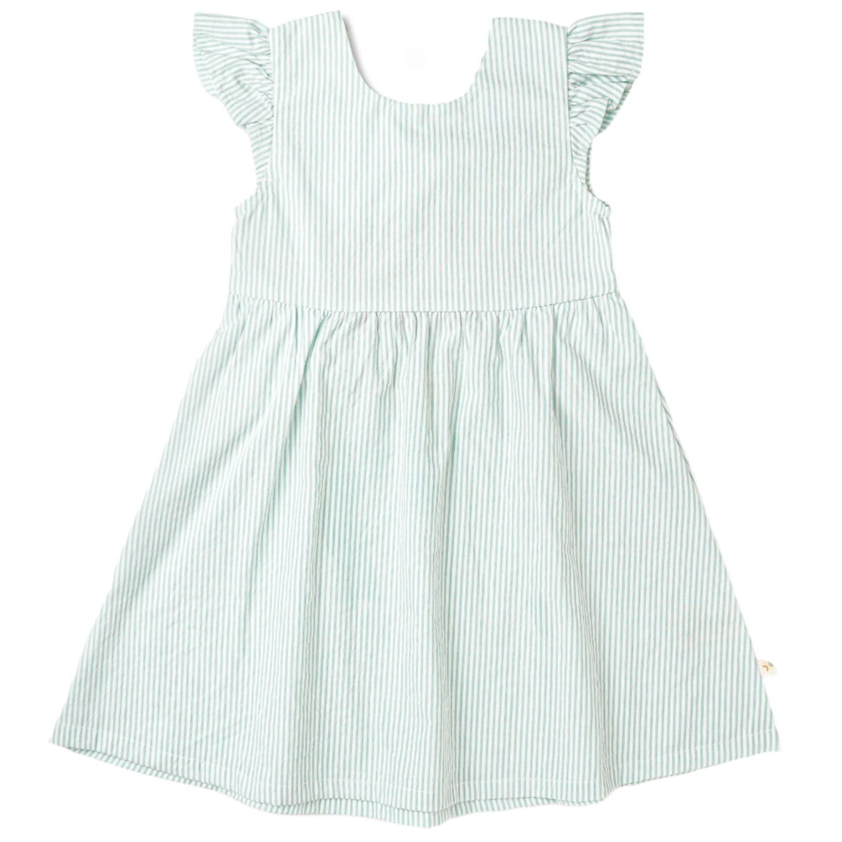 Organic Flutter Summer Dress - Green Stripes - HoneyBug