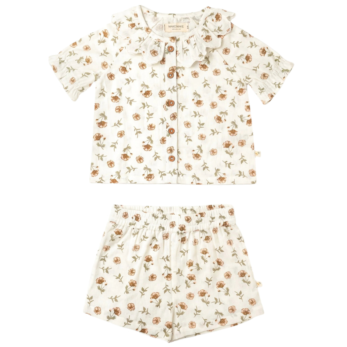 Organic Collared Puff Sleeve Top & Shorts Set - Fleur - HoneyBug