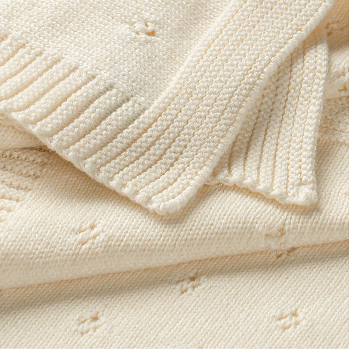 Organic Baby Blanket Knit Pointelle - Vanilla