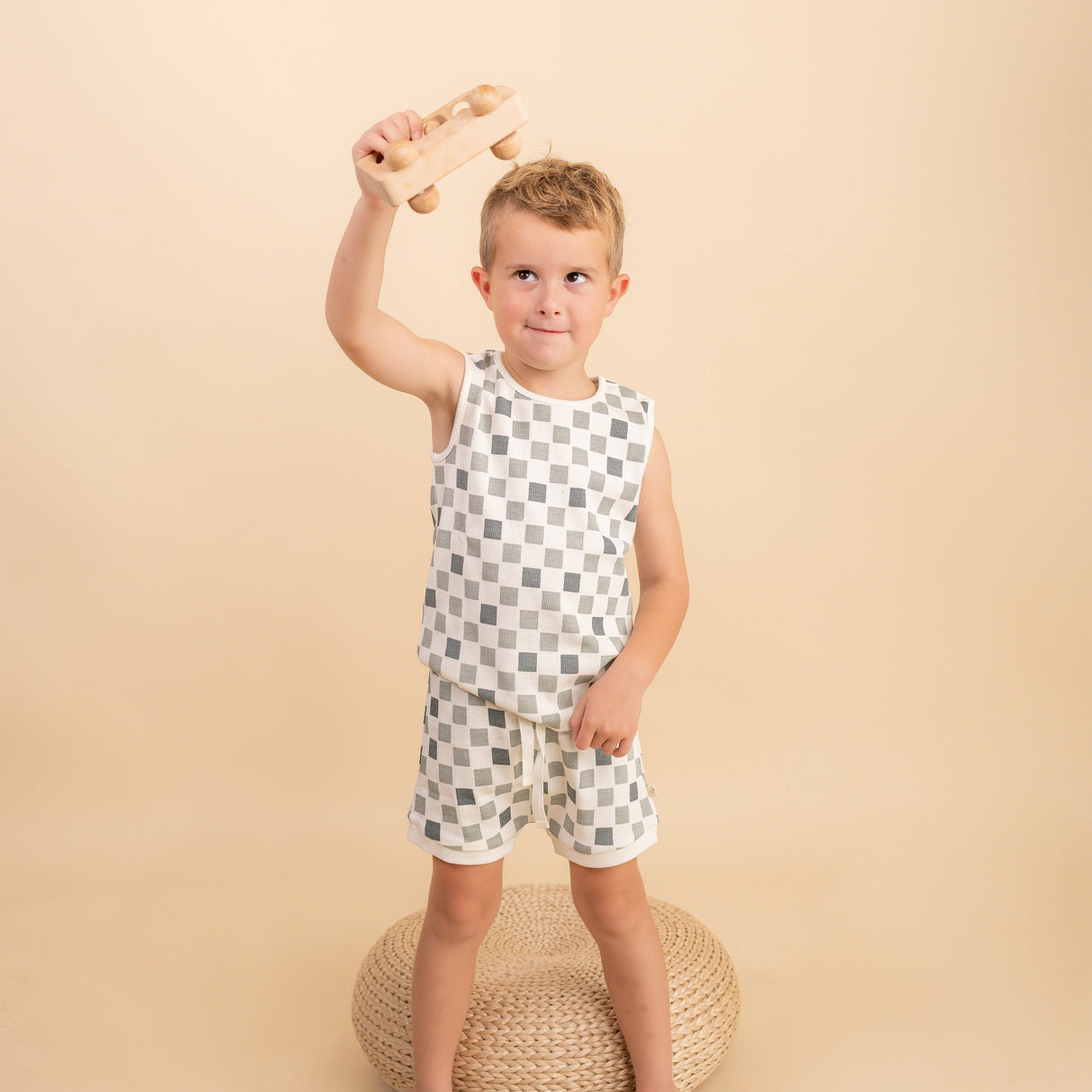 Organic Tank & Tee Shorts Set - Chequered - HoneyBug