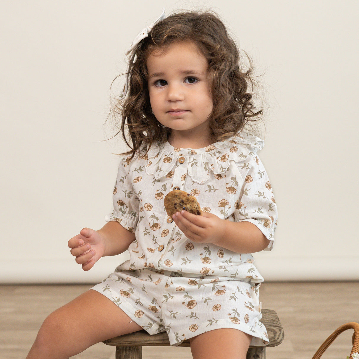 Organic Collared Puff Sleeve Top & Shorts Set - Fleur - HoneyBug