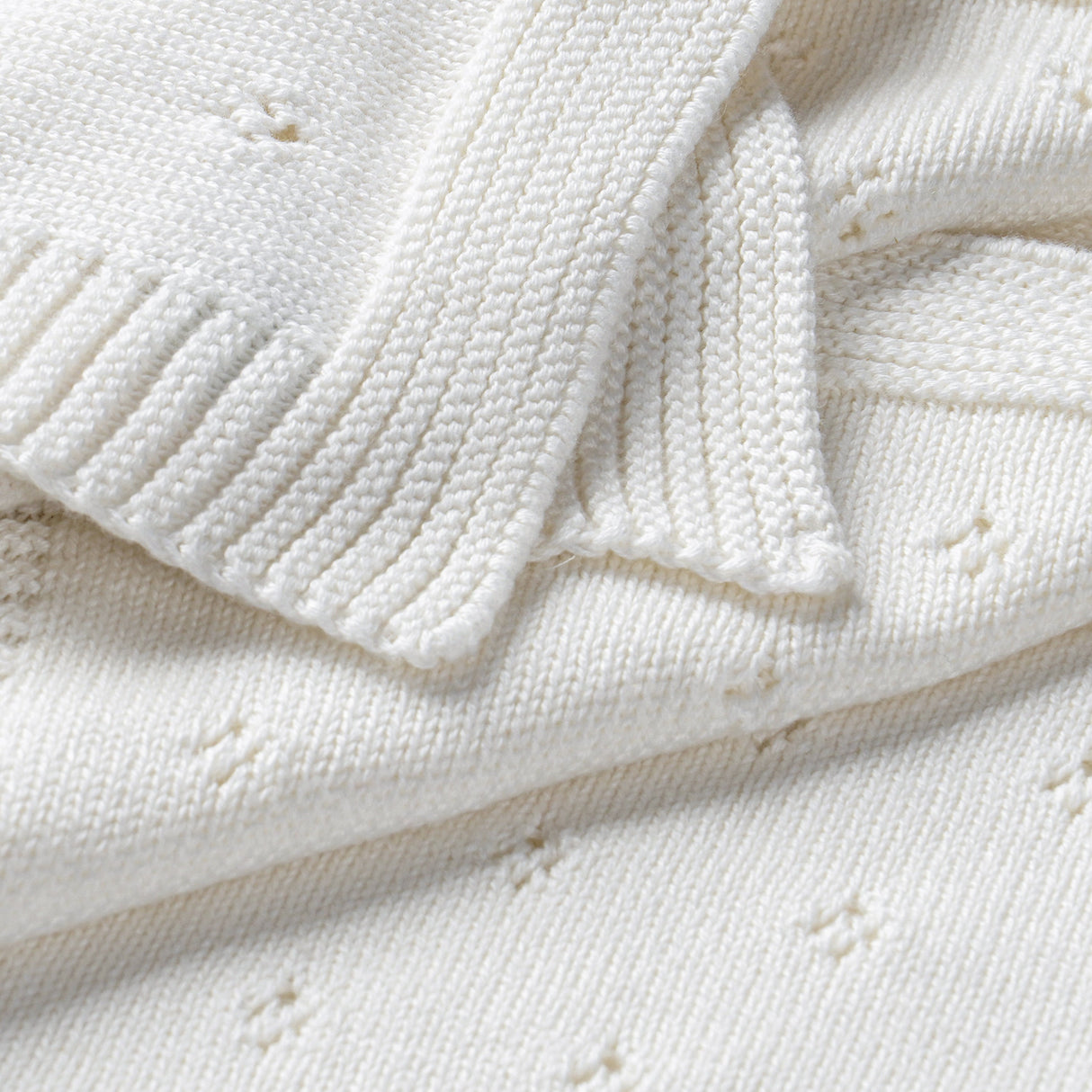 Organic Cotton Pointelle Baby Knit Blanket - Ivory