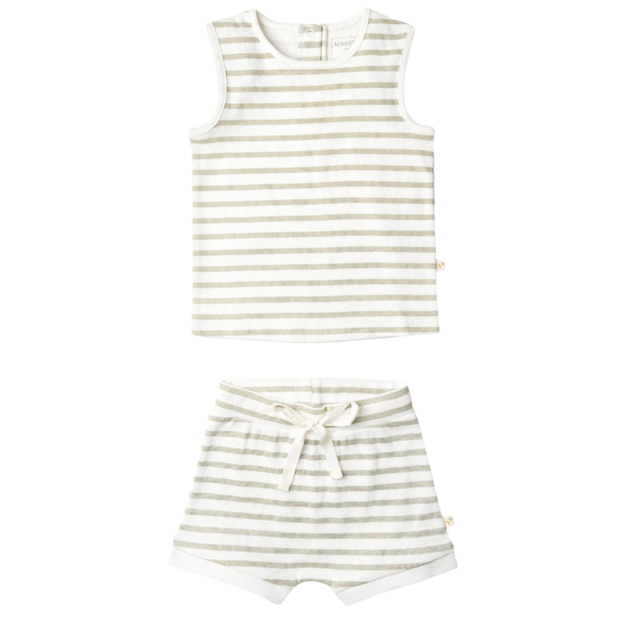 Organic Tank & Tee Shorts Set - Sage Stripes - HoneyBug