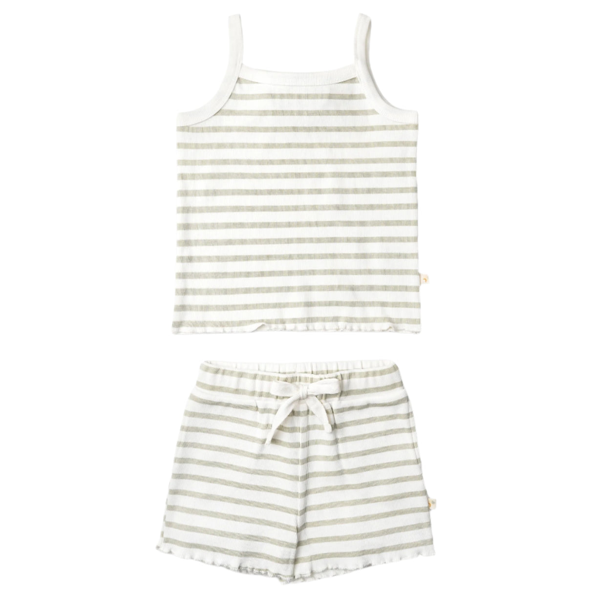 Organic Spaghetti Top & Short Set - Sage Stripes - HoneyBug