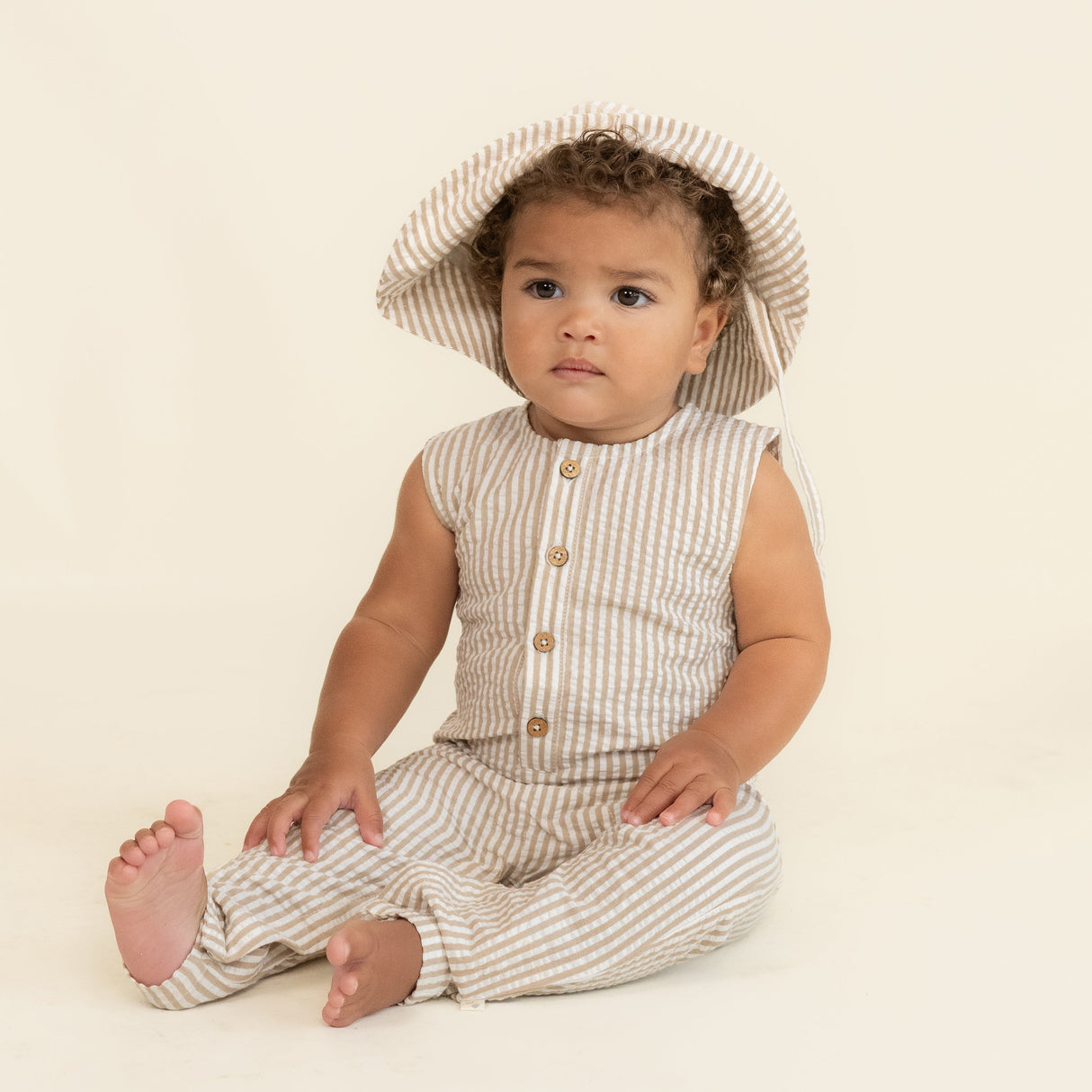 Organic Sleeveless Full Romper - Brown Stripes - HoneyBug