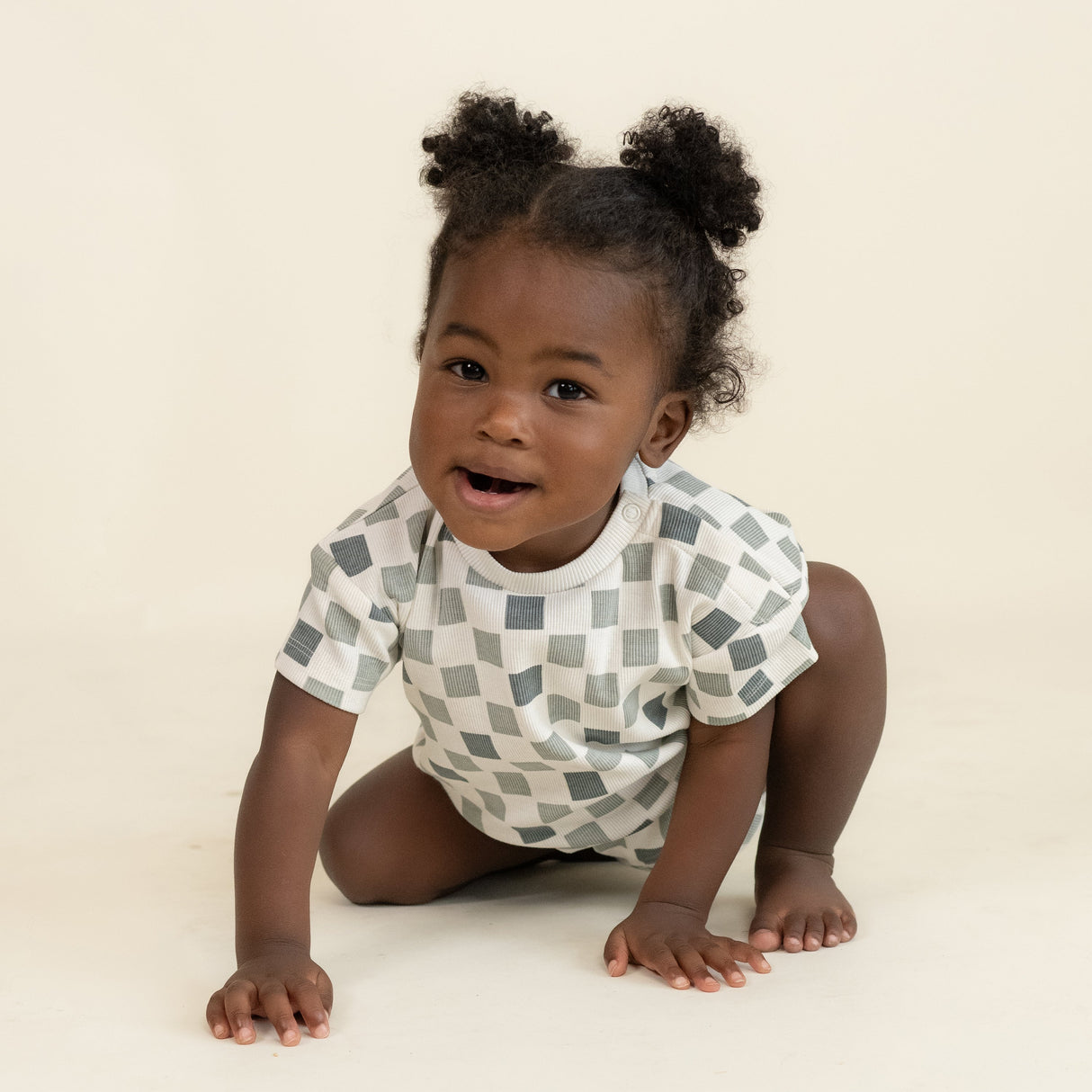 Organic Short Sleeve Bubble Romper - Chequered - HoneyBug