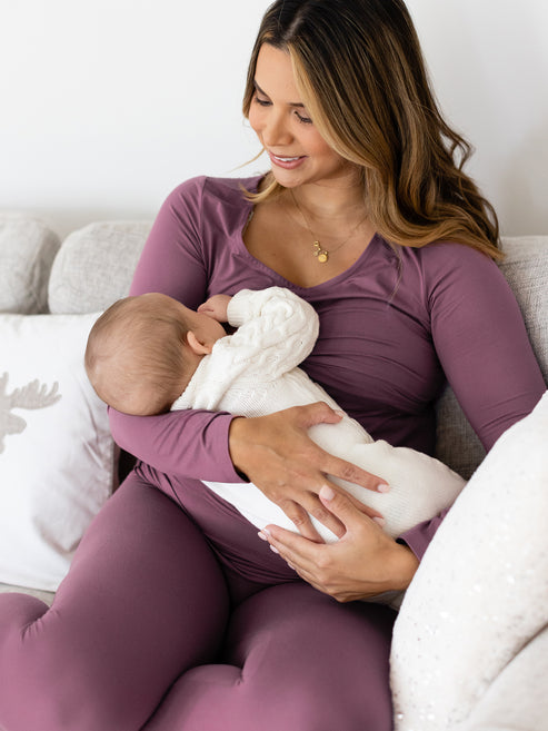 Jane Nursing Pajama Set | Burgundy Plum - HoneyBug