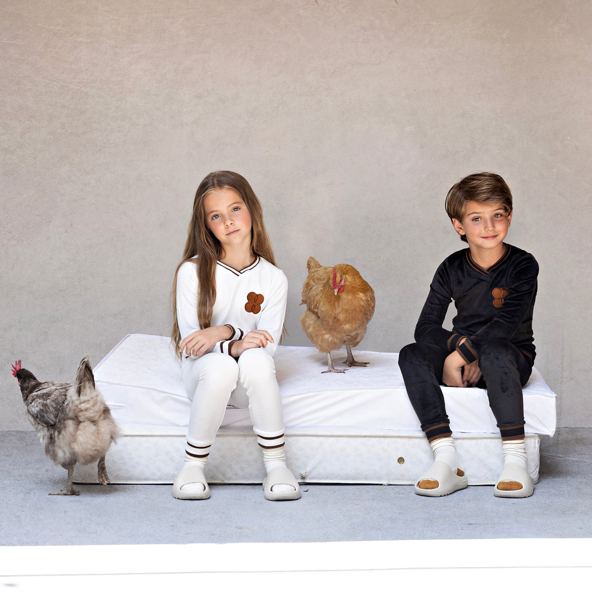 Copper Emblem and Trim Loungewear Set, Ivory Velour - HoneyBug