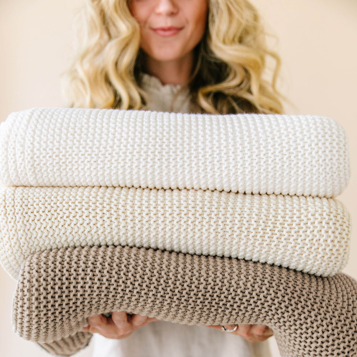 Chunky Knit Throw Blanket - Ivory - HoneyBug