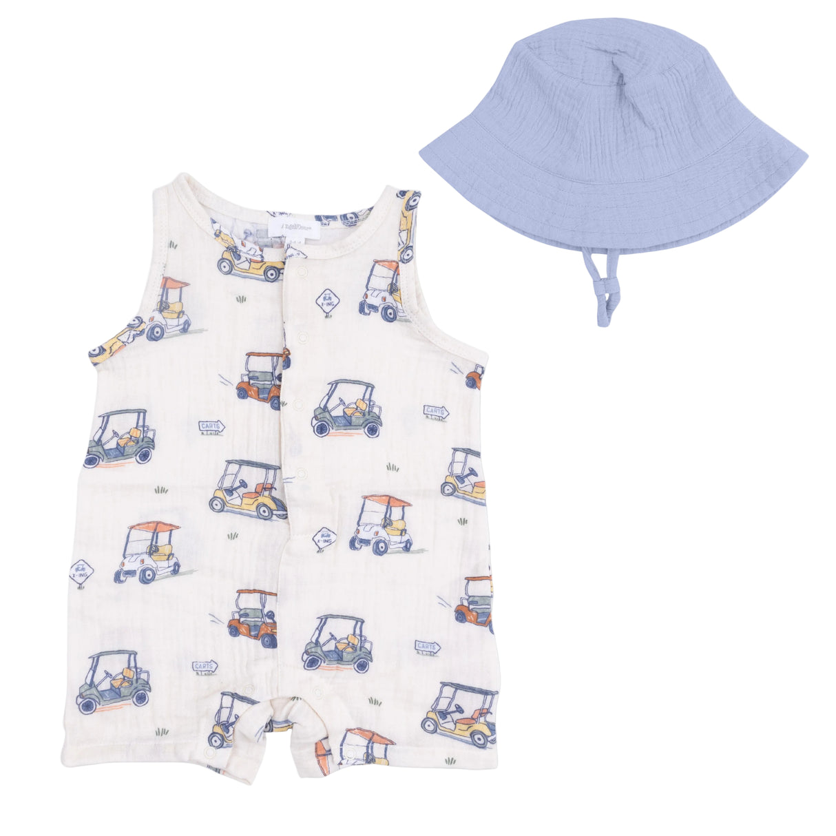 Zooming Golf Carts - Sleeveless Shortie Romper with Bucket Hat