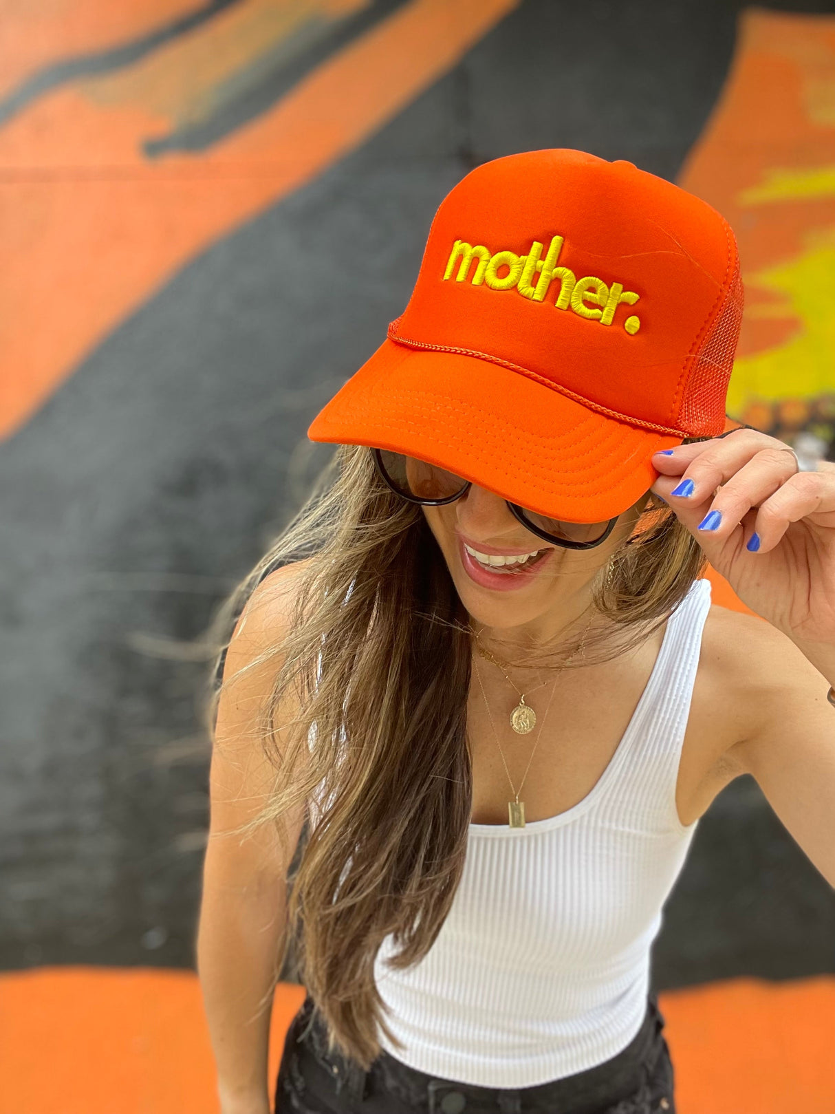 Mother Embroidered Trucker Hat - Orange - HoneyBug