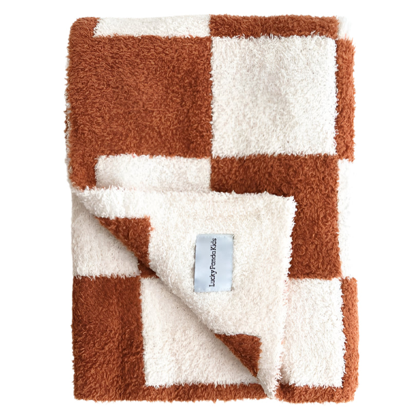 Checkered Plush Blanket | Copper - HoneyBug