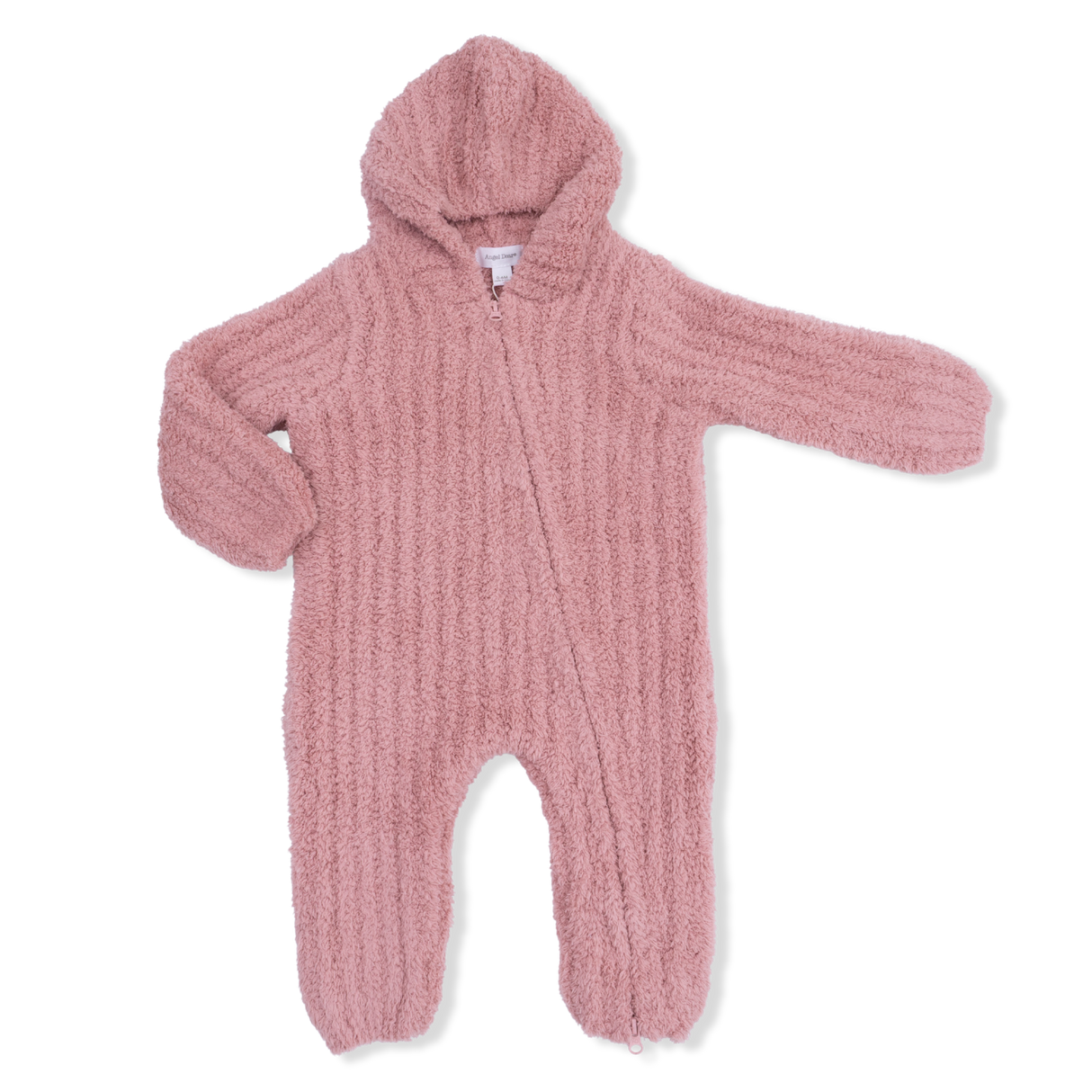 Chenille - Rose Hooded Romper with Striped Texture