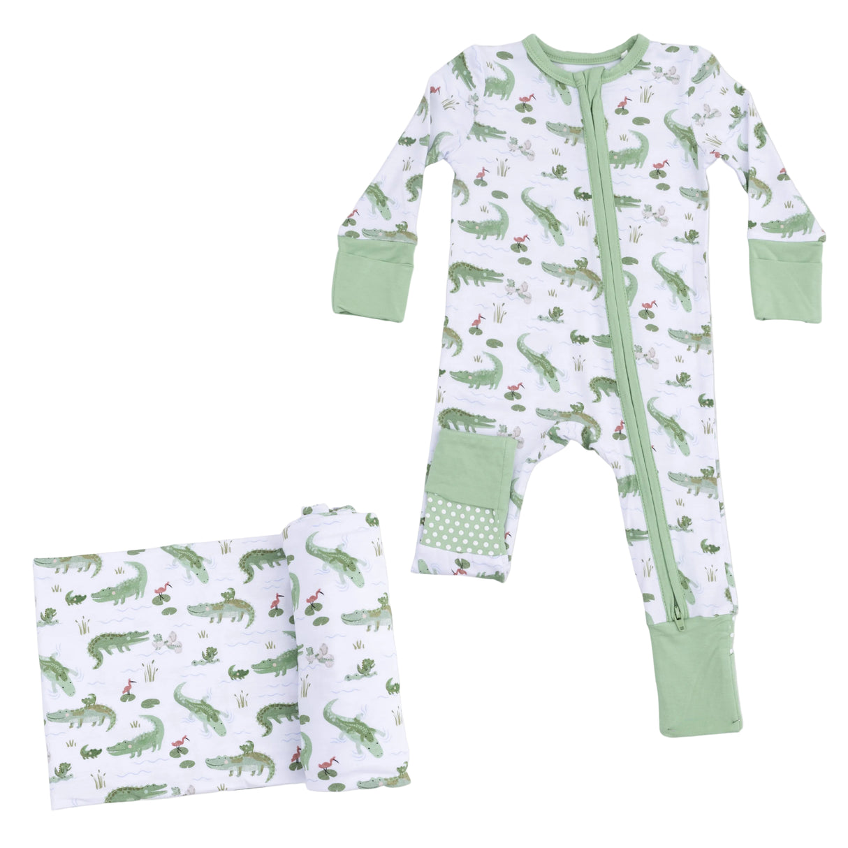 Crayon Alligators - Convertible Romper & Swaddle Blanket Set