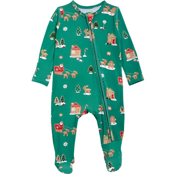 Zipper Footie - Gingerbread Sleigh Green - HoneyBug