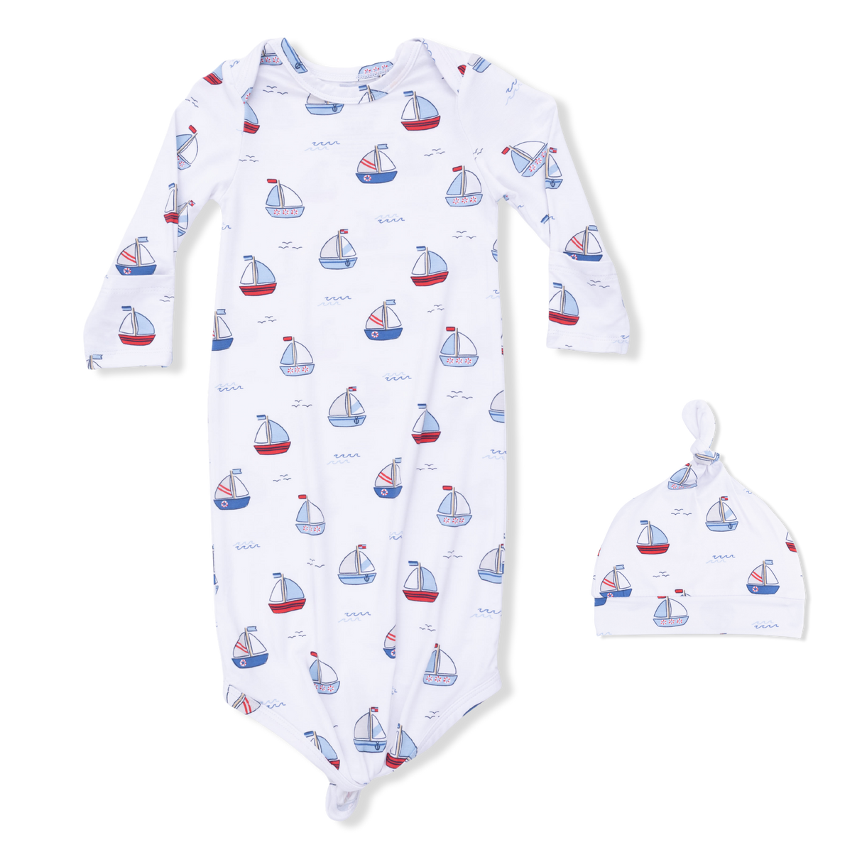 Bubbly Sailboats Blue - Knotted Gown and Hat