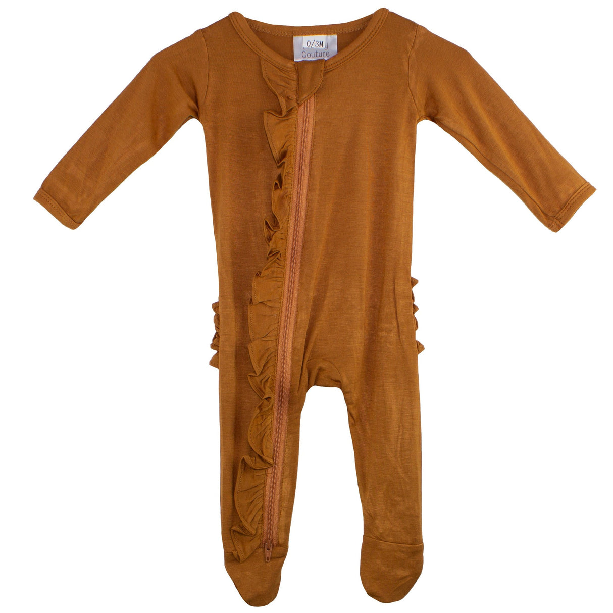 Ruffle 2 Way Zip Romper - Cognac - HoneyBug