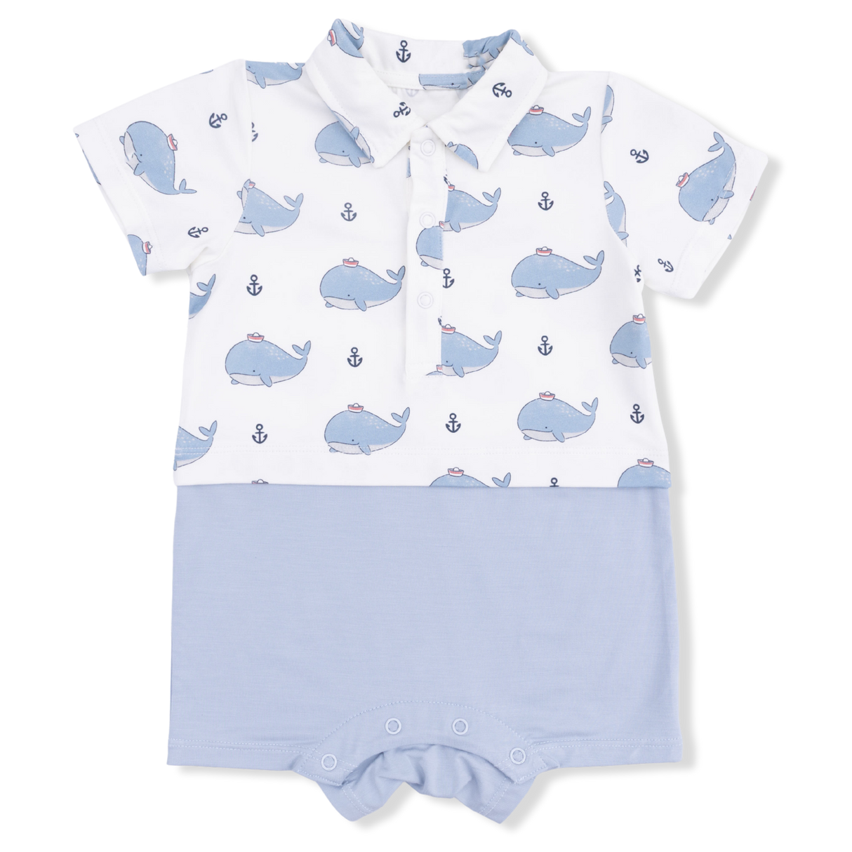 Bubbly Sailor Whales Blue - Short Playsuit