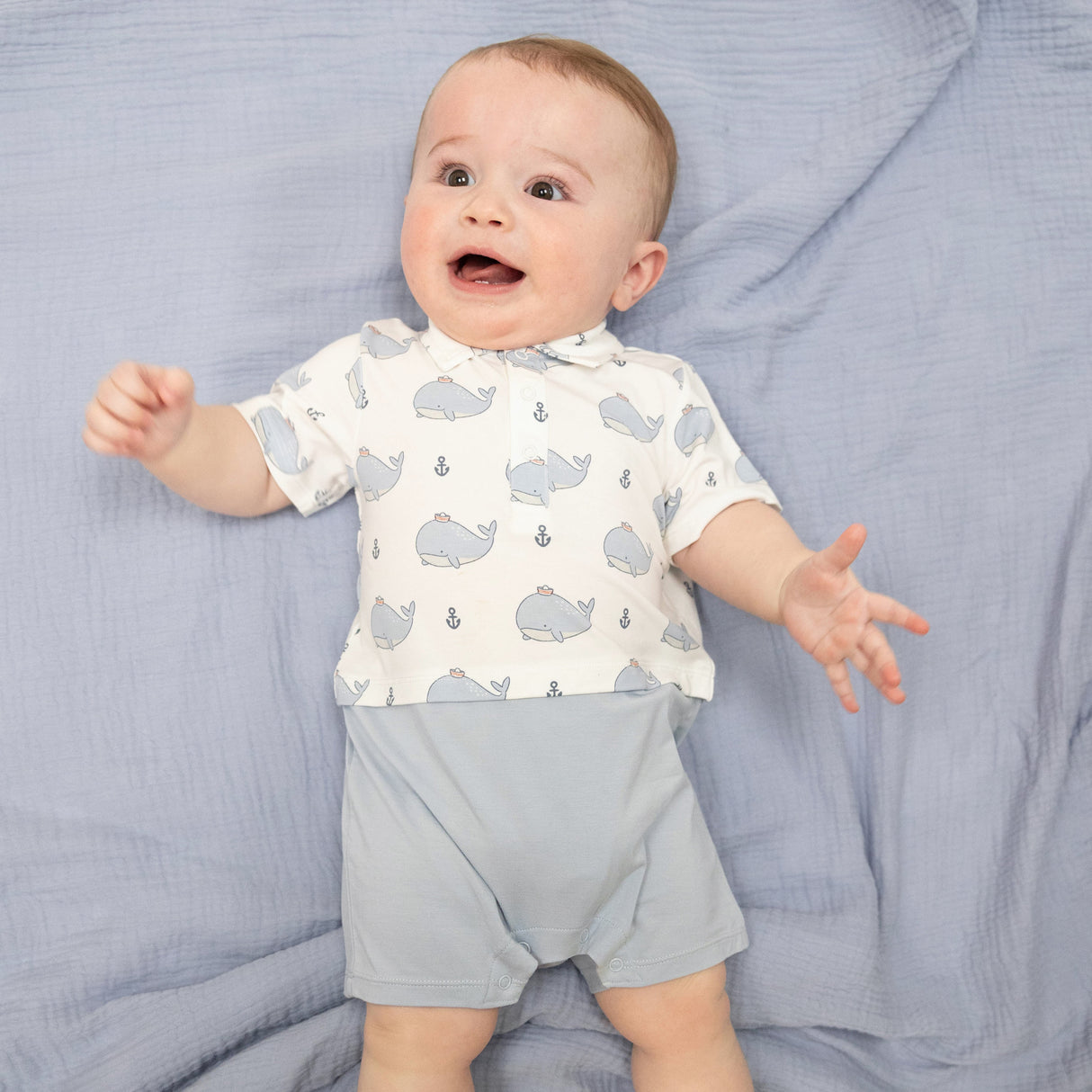 Bubbly Sailor Whales Blue - Short Playsuit