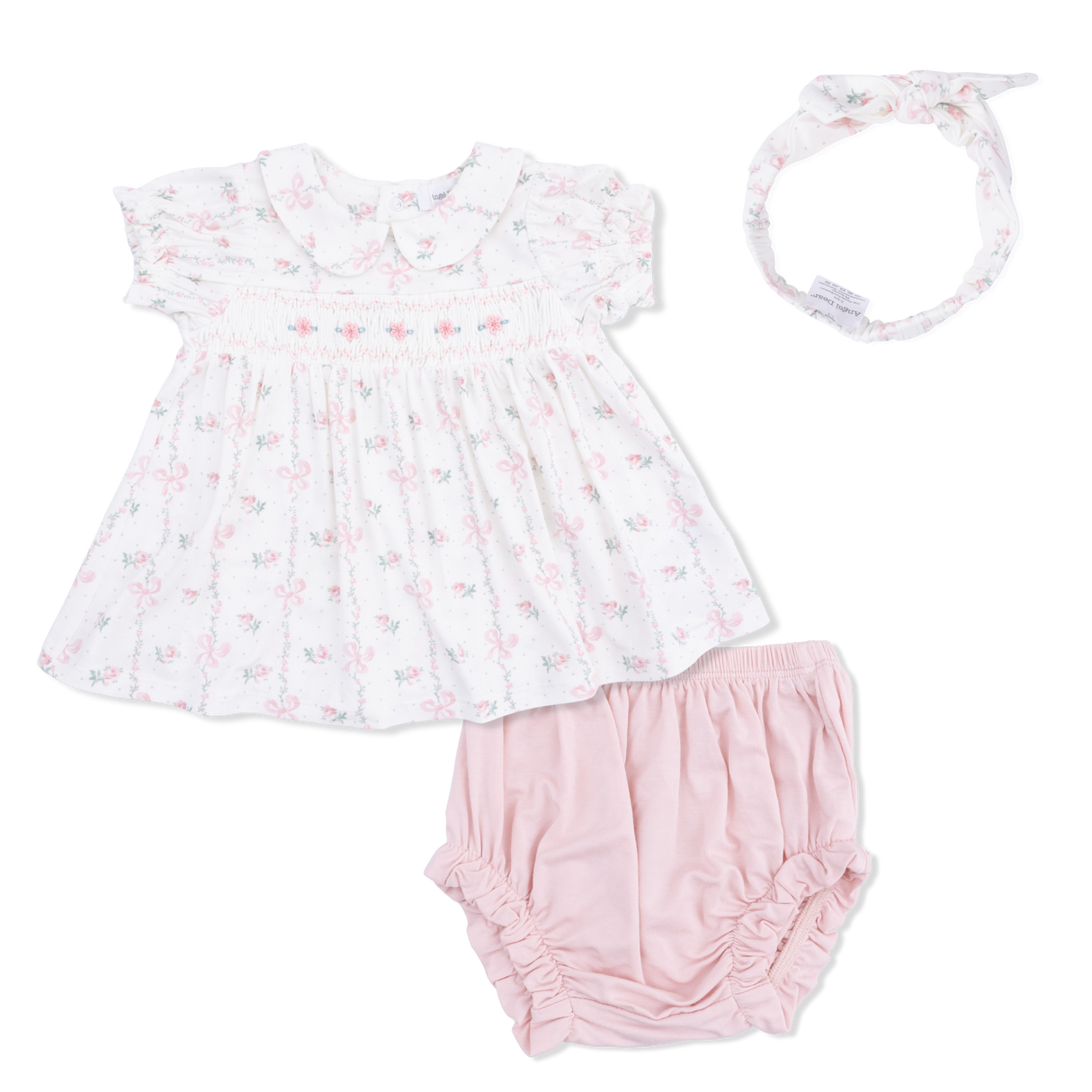 Dainty Buds and Bows - Smocked Dress Set and Headband