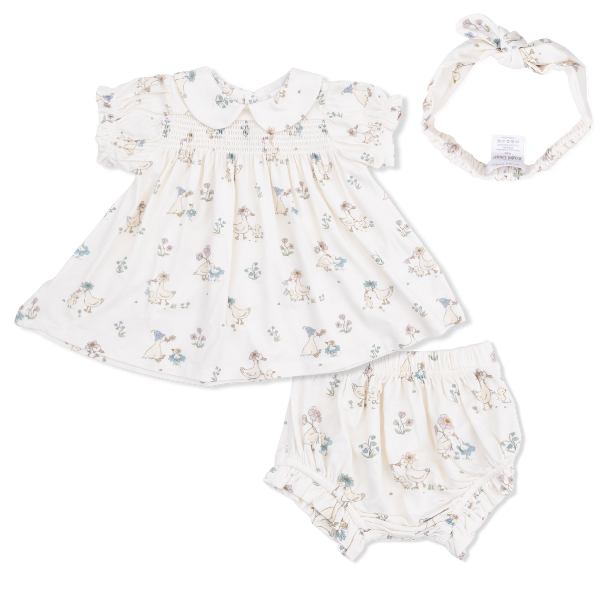 Flower Ducklings - Smocked Dress Set with Headband