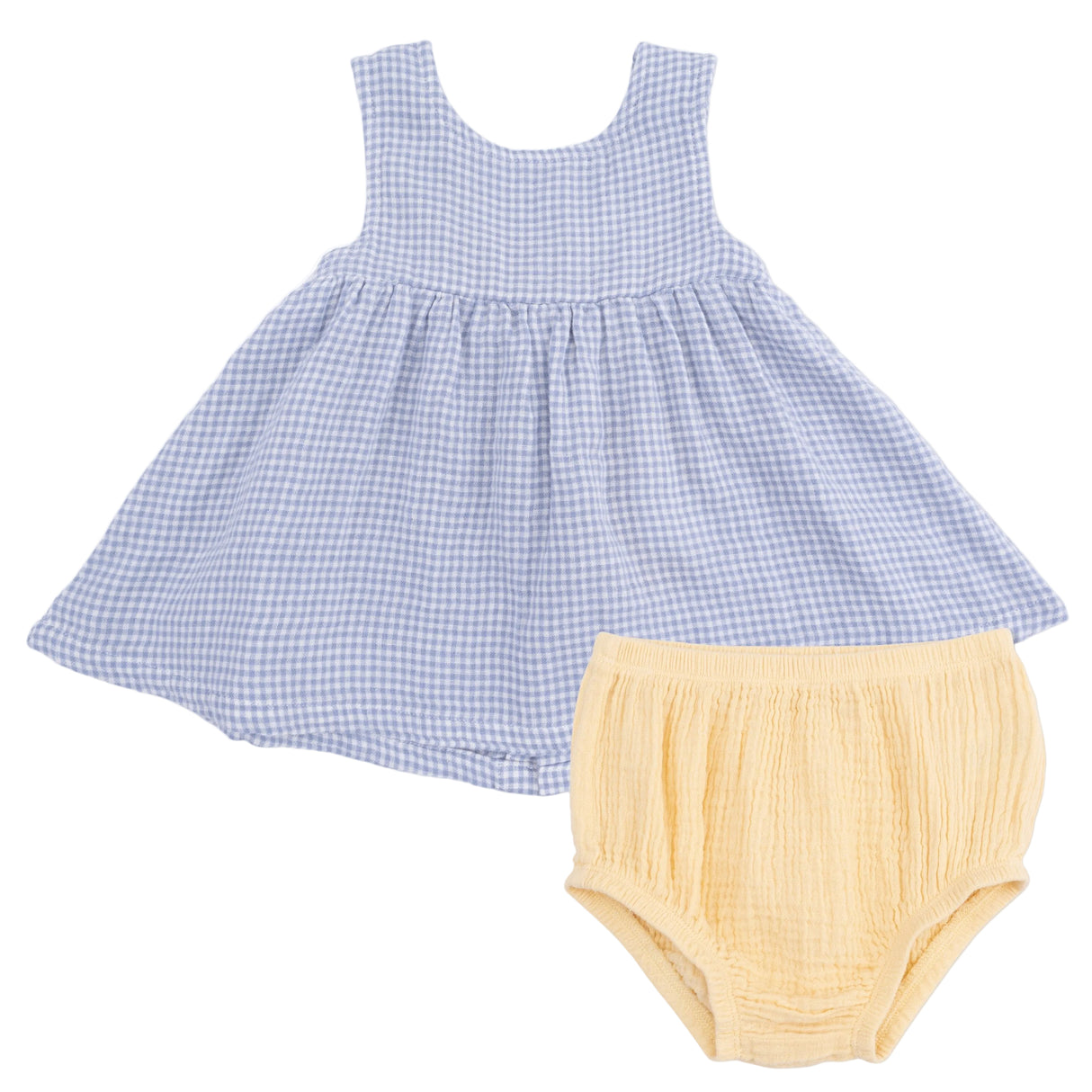 Micro Gingham Blue Blizzard - Infant Dress with Bow and Bloomer