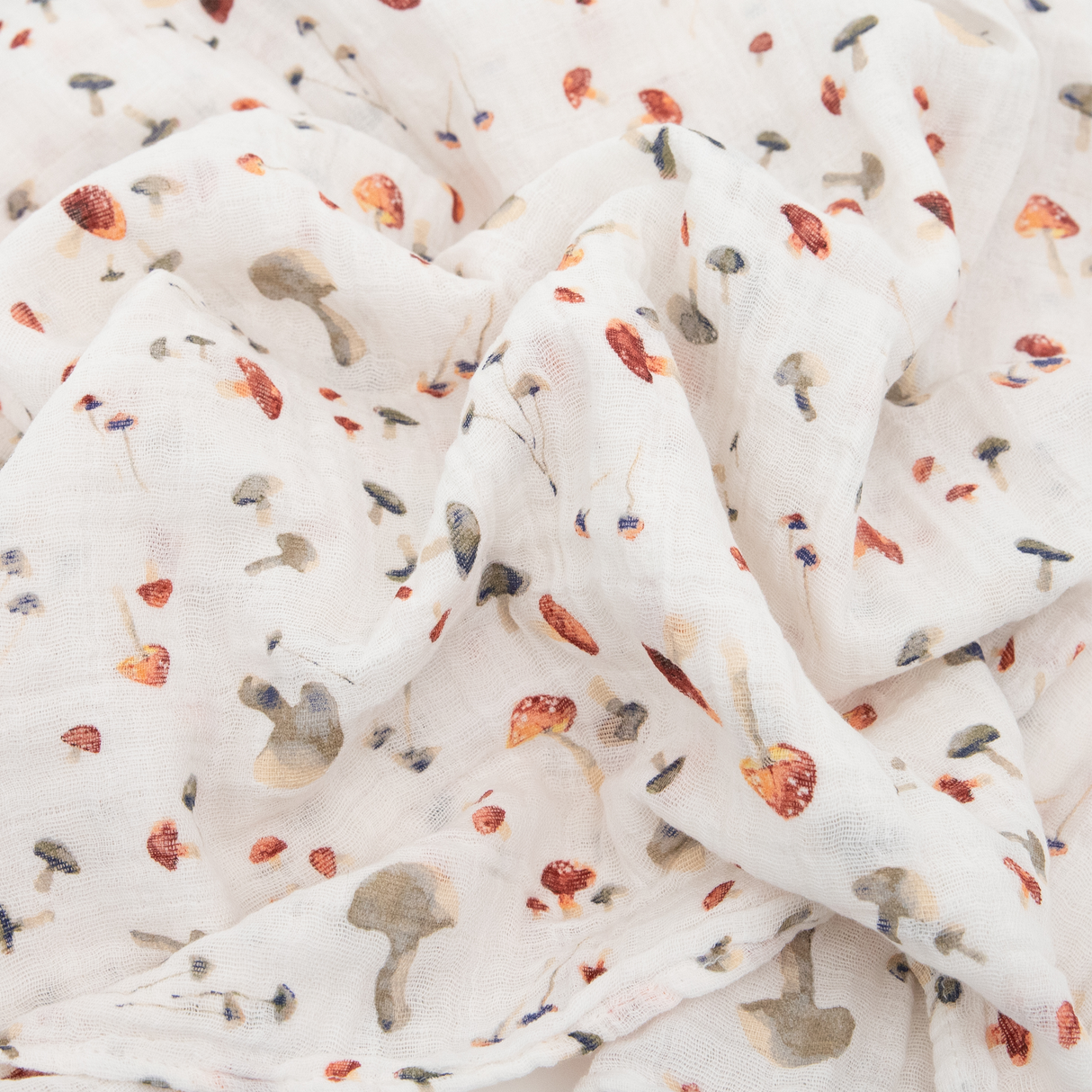 Cotton Muslin Swaddle Blanket - Mushrooms - HoneyBug