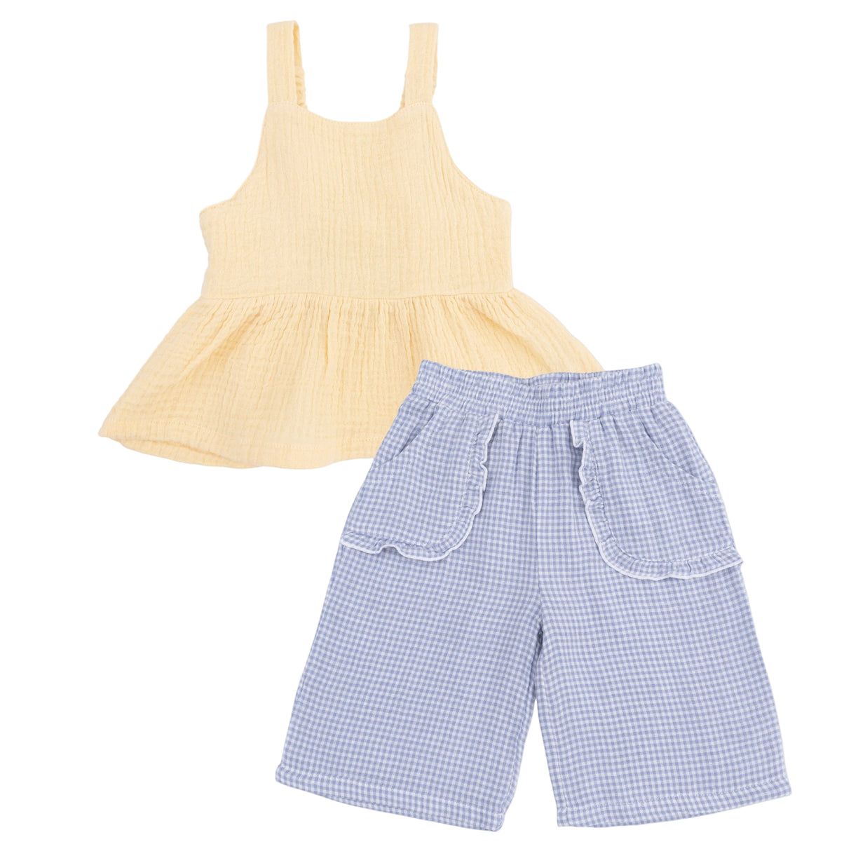 Micro Gingham Blue Blizzard - Peplum Tank with Wide Leg Pant