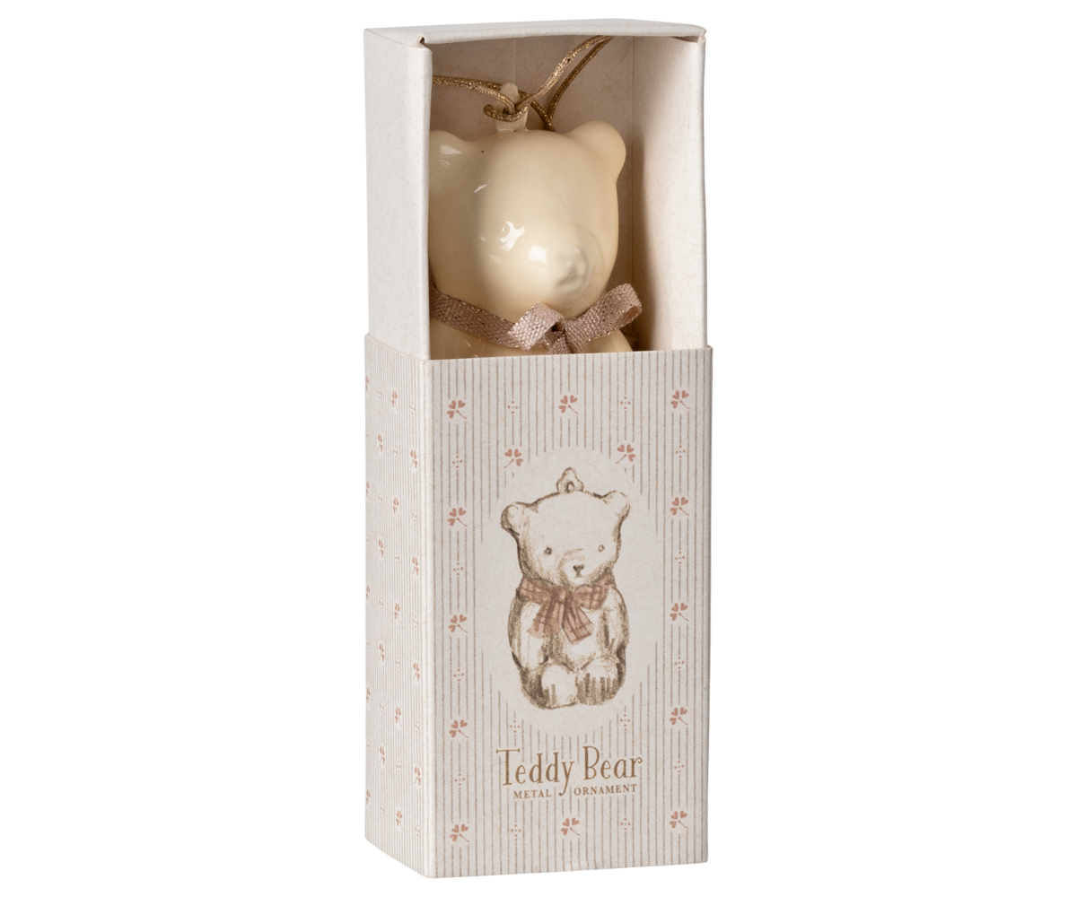 Metal ornament, Teddy bear - Off white/Rose - HoneyBug