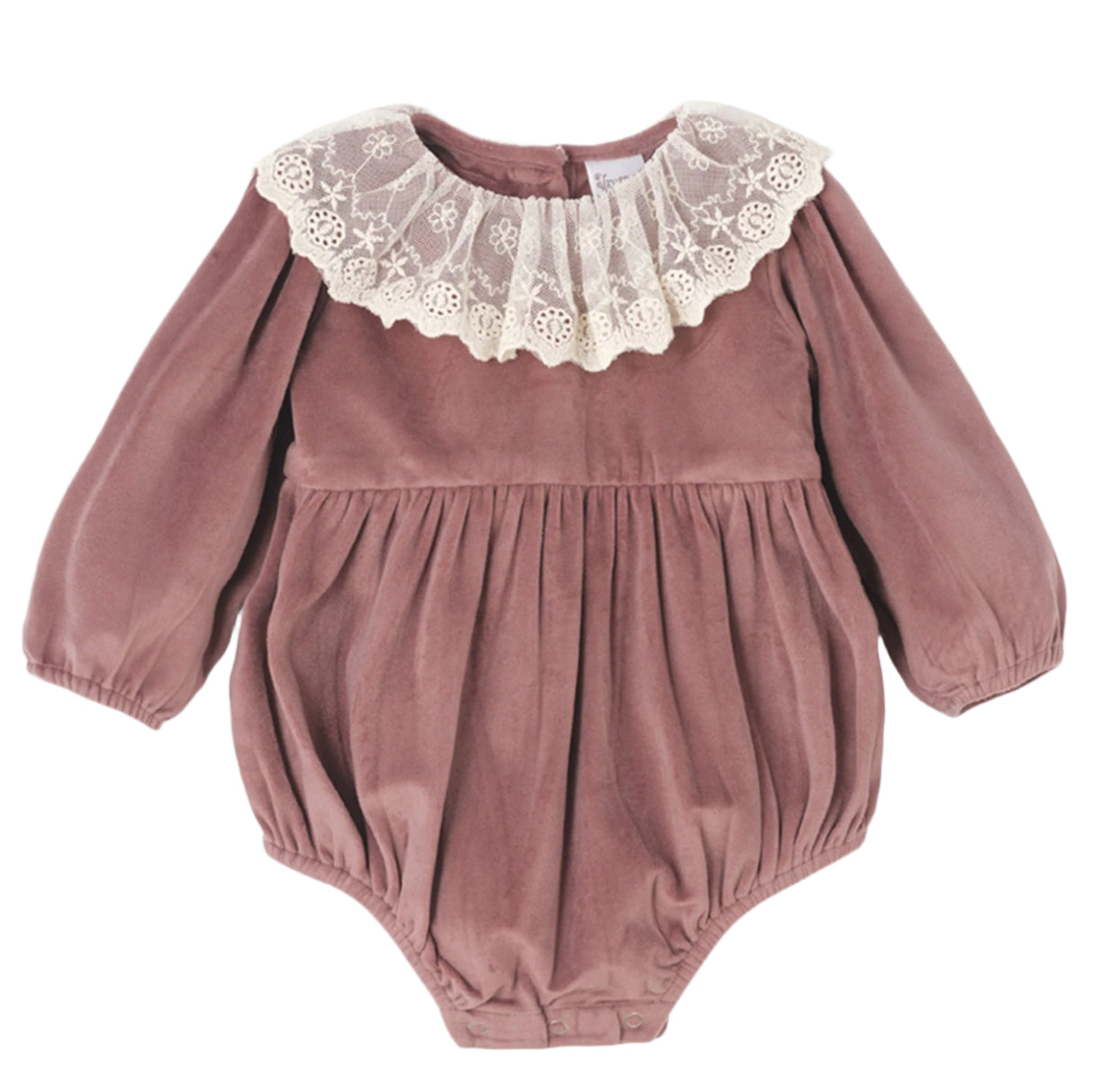 Mauve Velvet Baby Romper – Lace Collar Special Occasion - HoneyBug