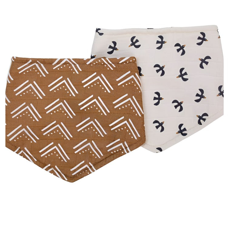 Bandana Bibs 2-pack - Mudcloth / Black Birds - HoneyBug