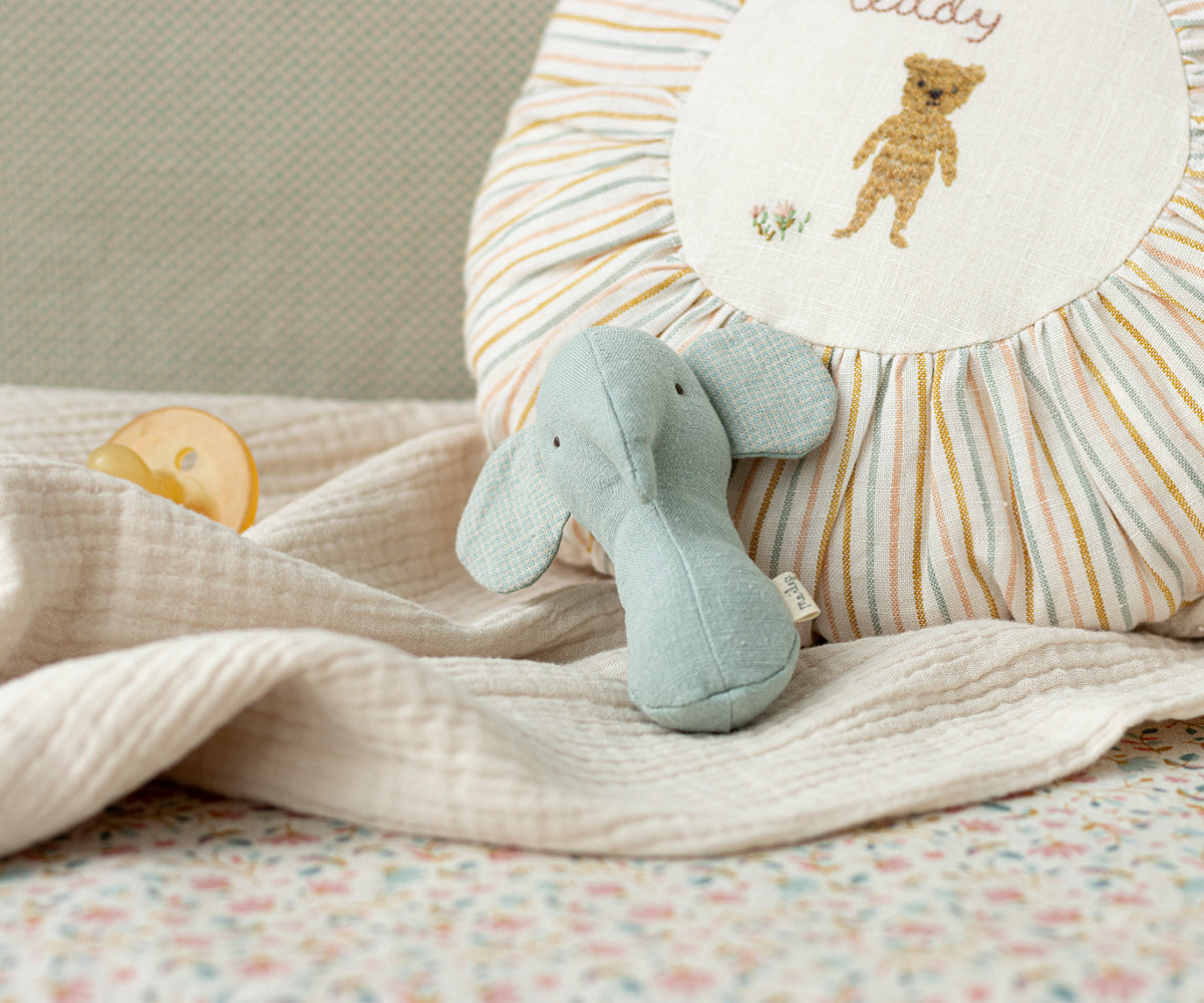 Lullaby Friends Rattle - Elephant - Light Dusty Blue - HoneyBug