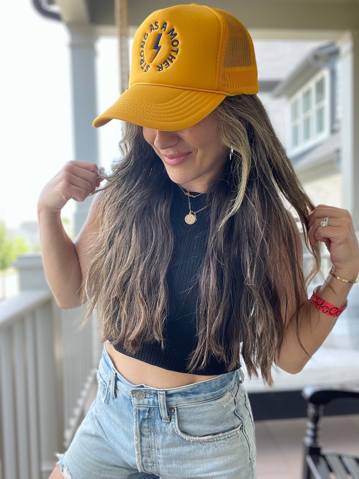 Strong as a mother™ Embroidered Trucker Hat - Yellow - HoneyBug