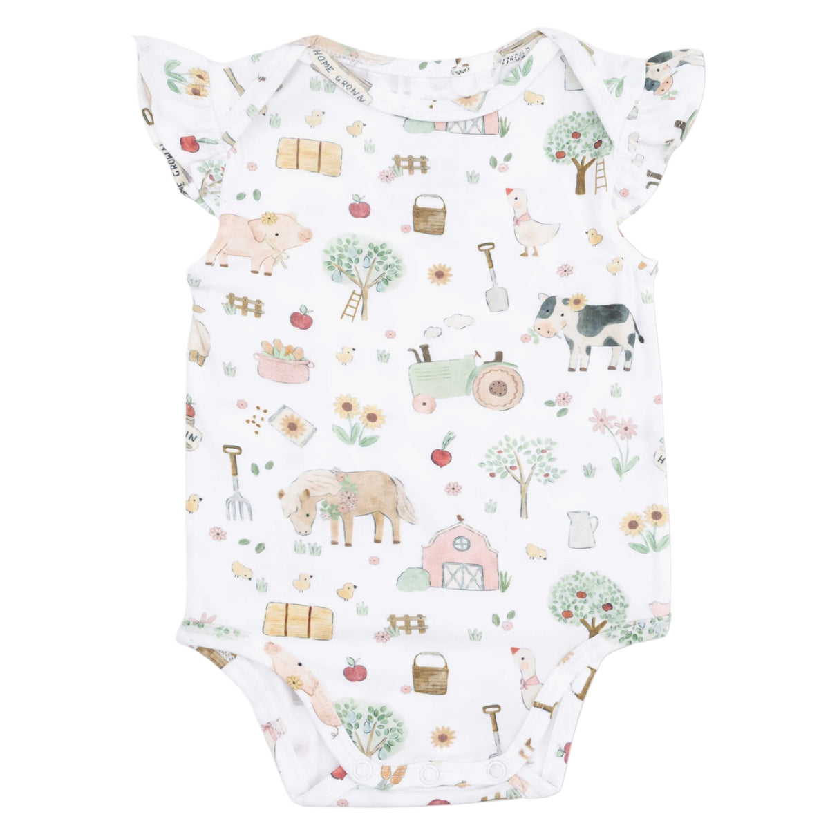 Cute Farm Animals Pink - Ruffle Sleeve Bodysuit