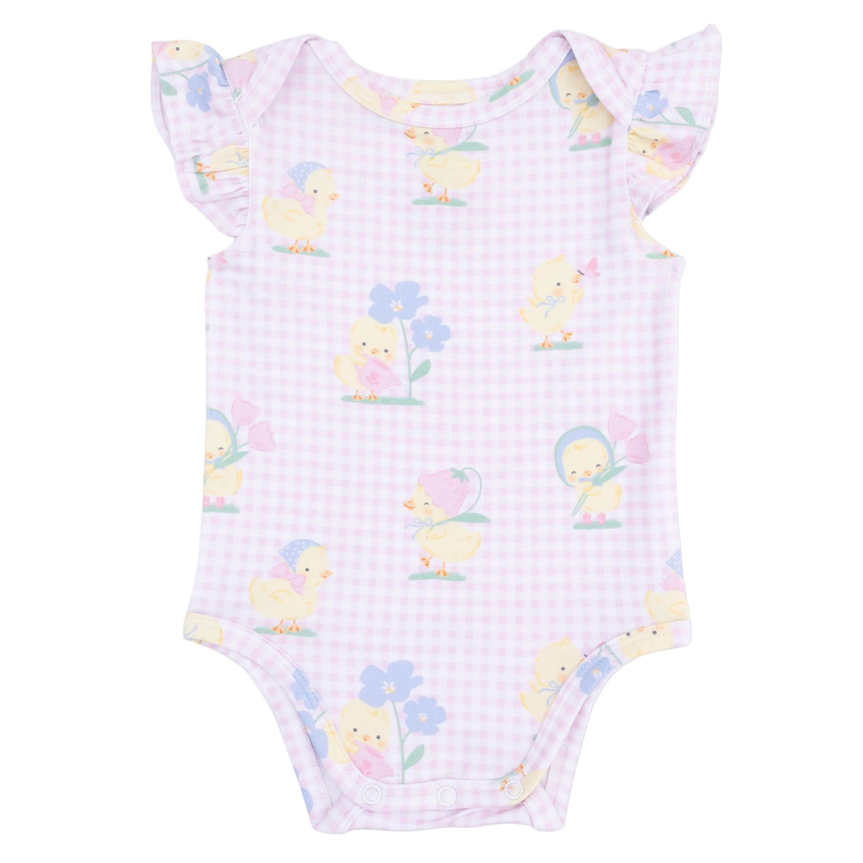 Vintage Spring Ducklings Pink - Ruffle Sleeve Bodysuit