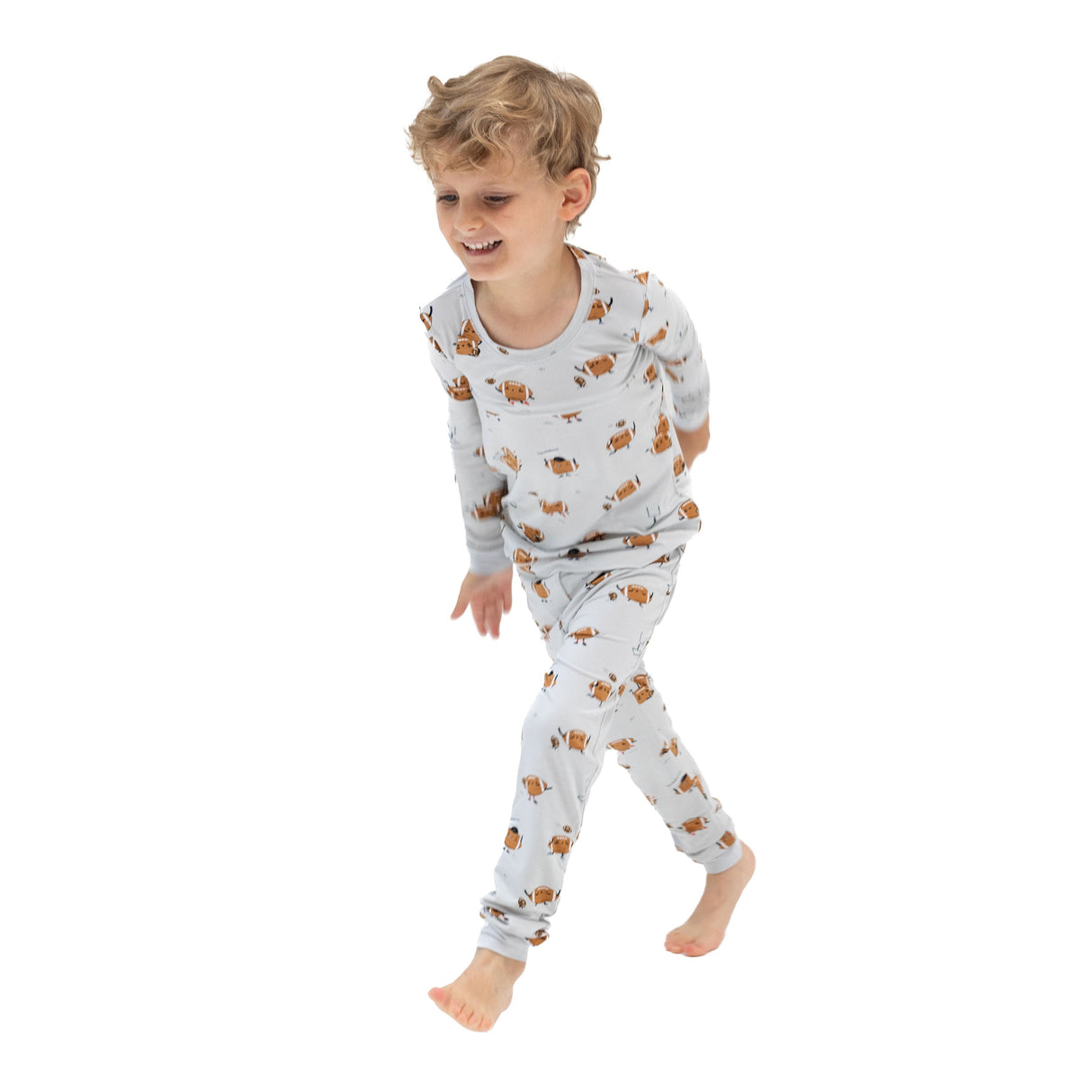 Long Sleeve Loungewear Set - Footballs Playing Football - HoneyBug