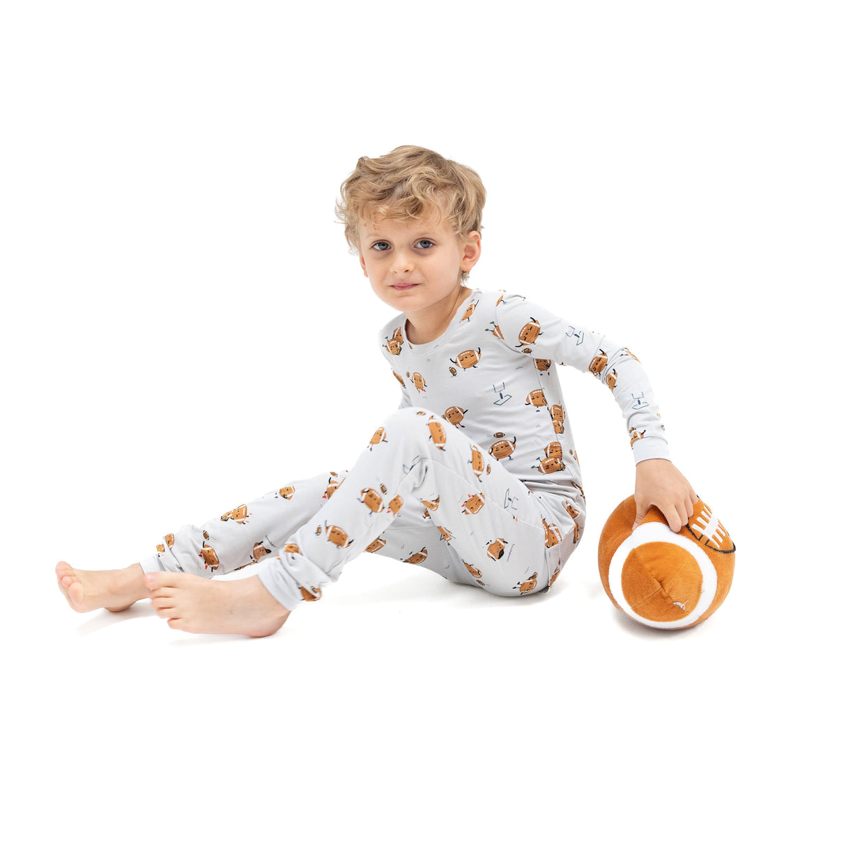 Long Sleeve Loungewear Set - Footballs Playing Football - HoneyBug