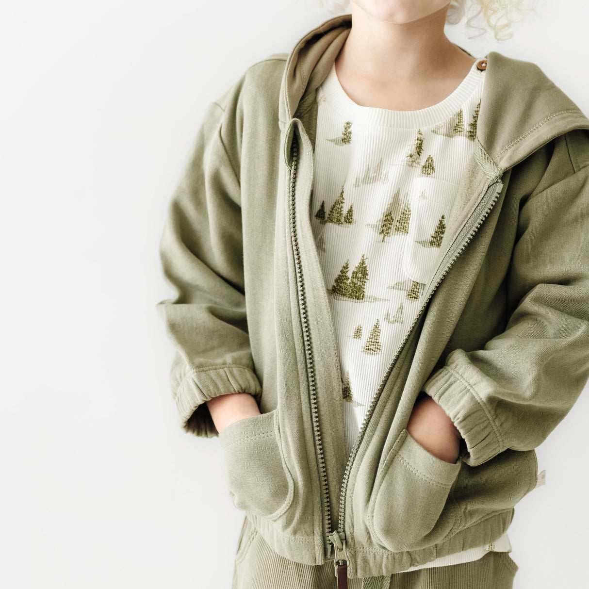 Organic Baby Toddler Hooded Jacket - Olive - HoneyBug