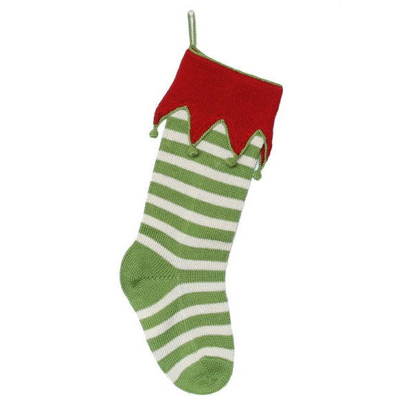 Elf Cuff Striped Stocking, Green