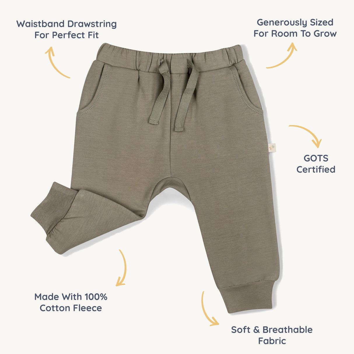 Organic Fleece Jogger Pants - Olive - HoneyBug