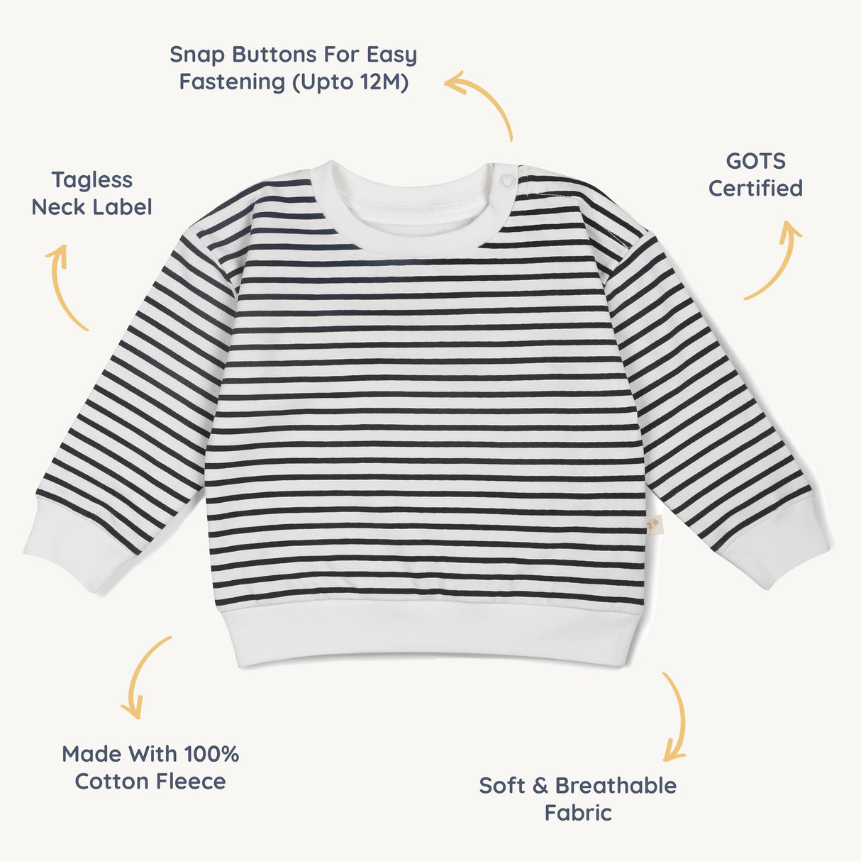Organic Fleece Sweatshirt - Black Stripes - HoneyBug