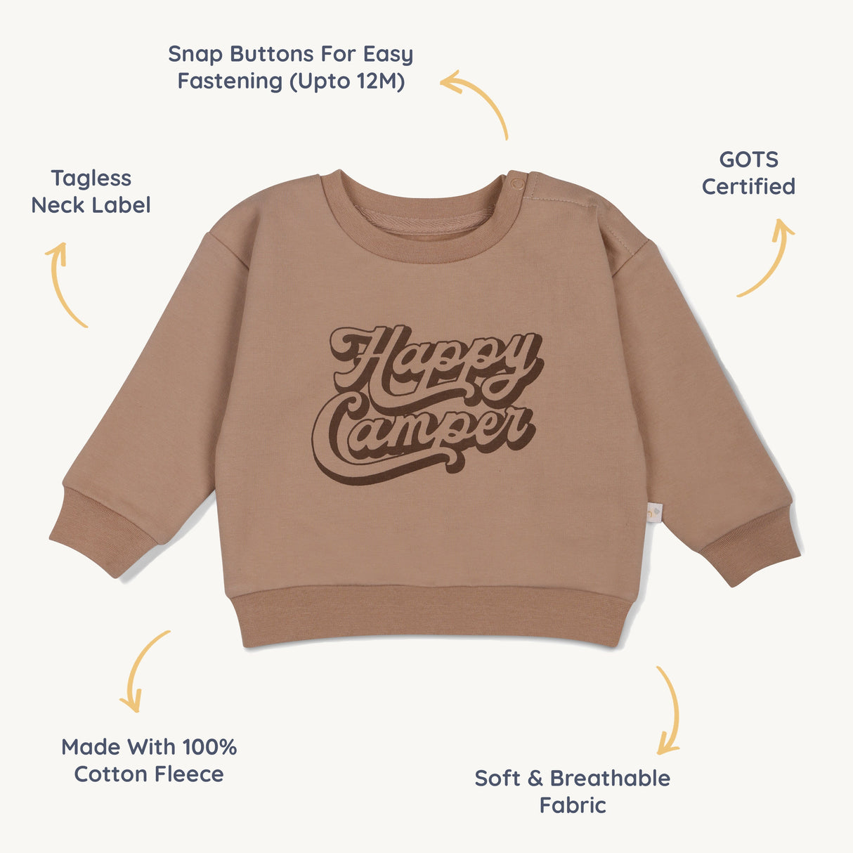 Organic Fleece Sweatshirt - Happy Camper - HoneyBug