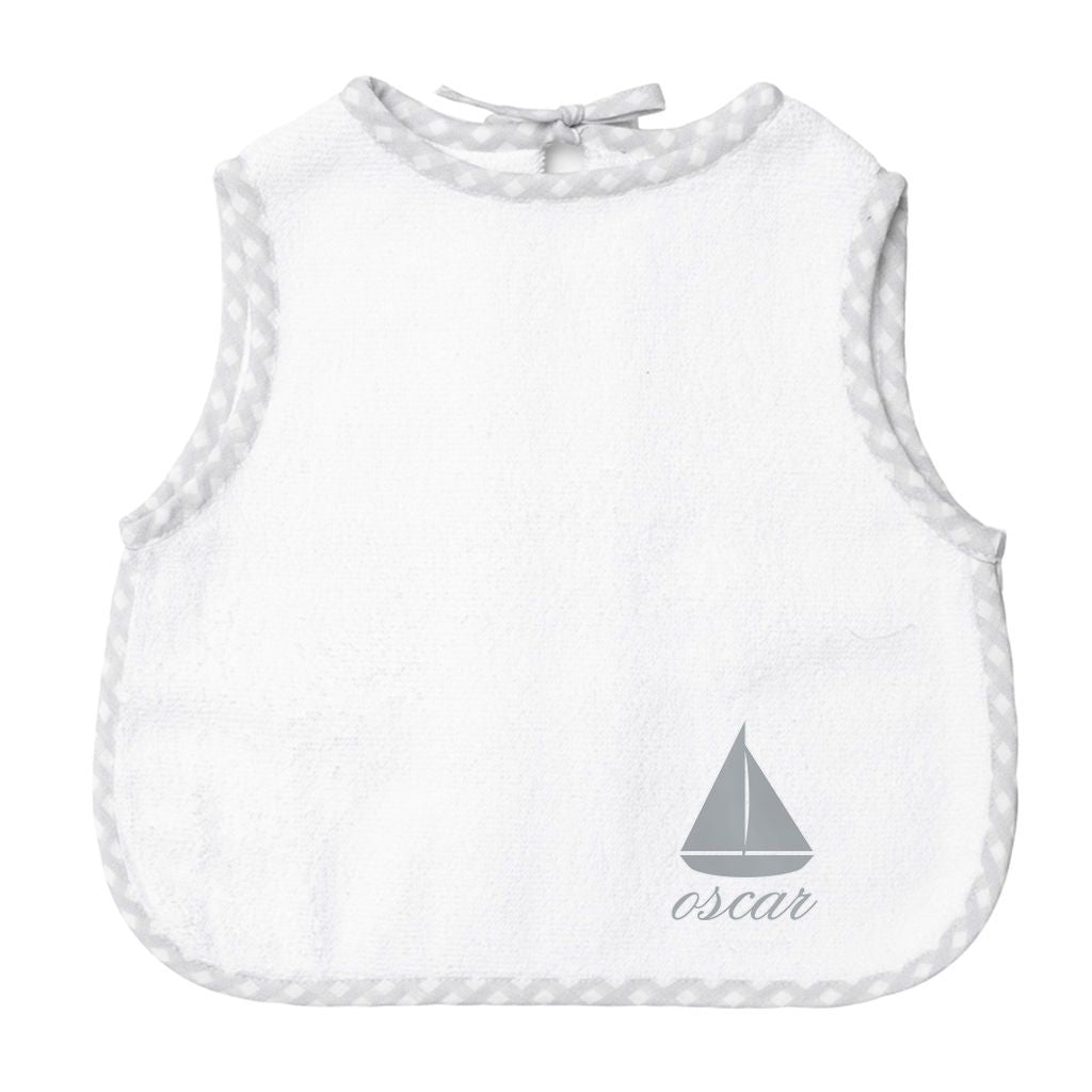 Monogrammed Apron bib | grey gingham - HoneyBug